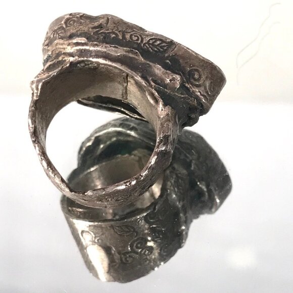 Huge Turquoise Gemstone Sterling Silver Handmade Size 8 Ring Hammered Chunky 925 - Picture 9 of 11